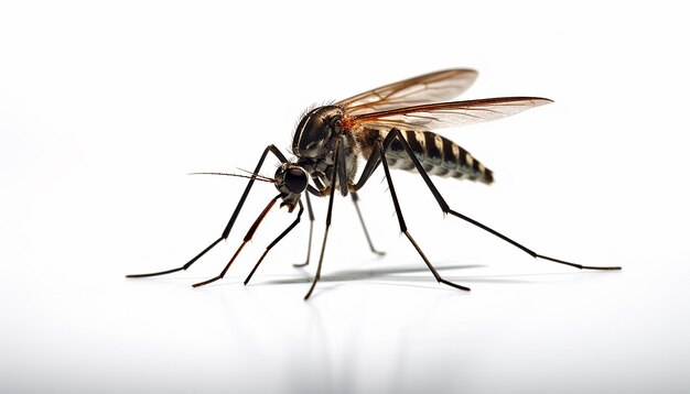 Macro zanzara isolata su sfondo bianco generato dall'IA