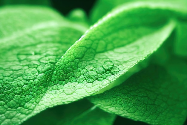 Macrofotografia di foglie di menta piperita fresca con venature piccole e grandi