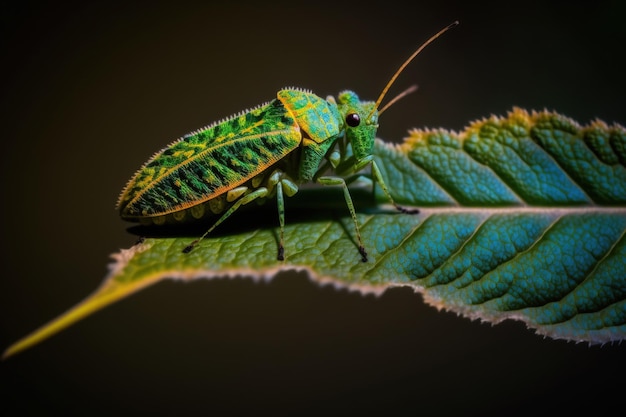 Macrofotografia di un insetto su una foglia