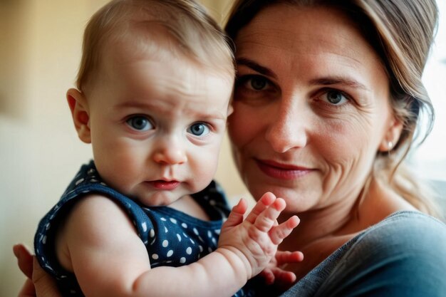 Madre amorevole che gioca a peekaboo con il bambino che sbircia attraverso le sue mani