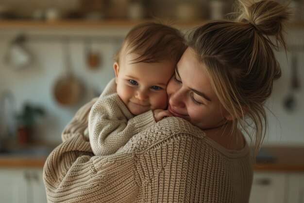 Madre che abbraccia il bambino con amore