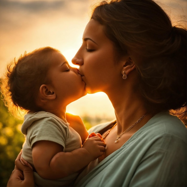 Madre che bacia il figlio piccolo