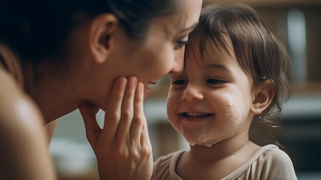 Madre che lava il figlioletto in bagno Creato con la tecnologia Generative AI