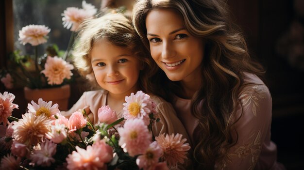 madre che tiene in mano un bouquet di fiori