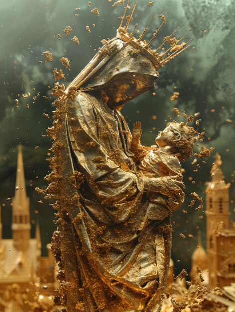 Madre con figlio in stile d'arte di favola icona Gesù Cristo e la Vergine Maria Santa Madre di Dio santa icona del cristianesimo