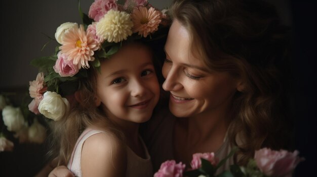 Madre con fiori da figlia