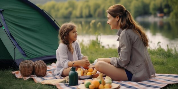 madre con la figlia picnic