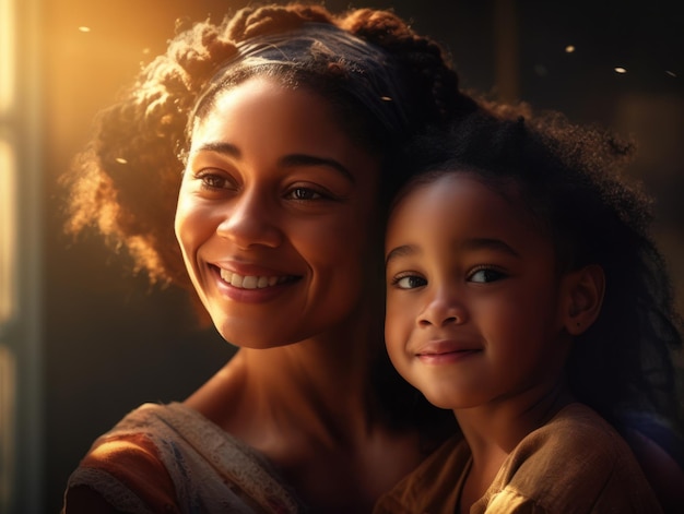 Madre e figlia afroamericane che sorridono felicemente IA generativa