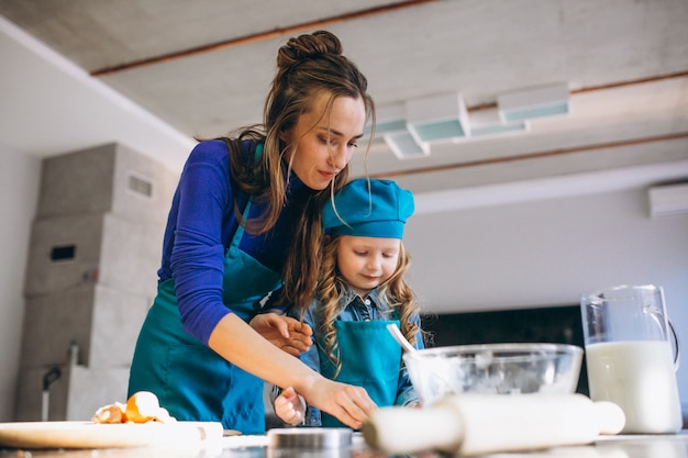 Madre e figlia che cuociono a casa