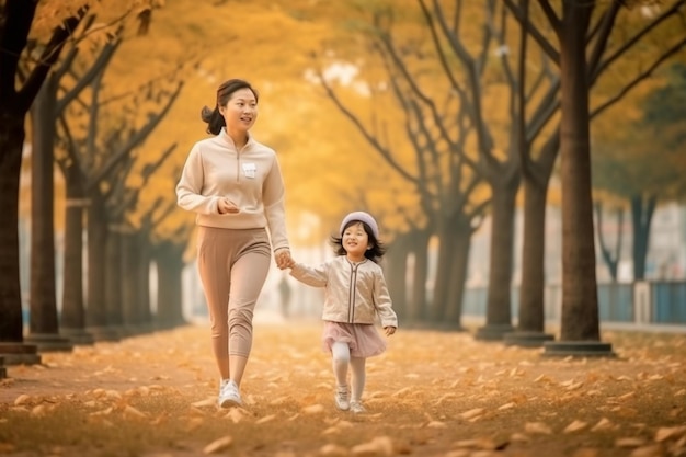 Madre e figlia che fanno jogging insieme nel parco