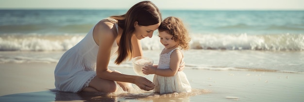 Madre e figlia che giocano sulla spiaggia
