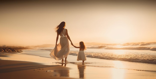 Madre e figlia che giocano sulla spiaggia