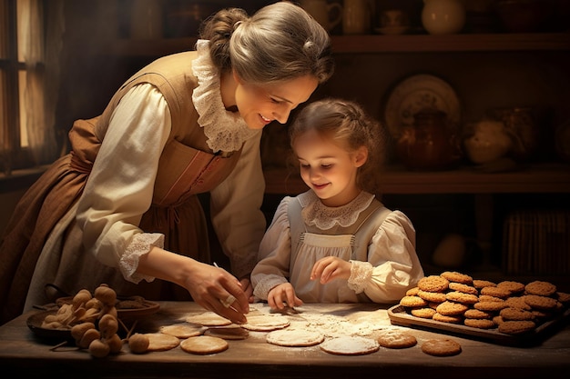 Madre e figlia che preparano i biscotti IA generativa