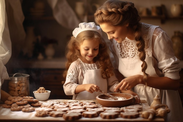 Madre e figlia che preparano i biscotti IA generativa