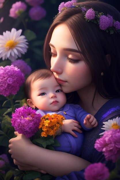 Madre e figlia con fiore