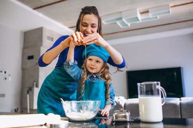 Madre e figlia cottura in cucina