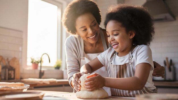 Madre e figlia felici in cucina