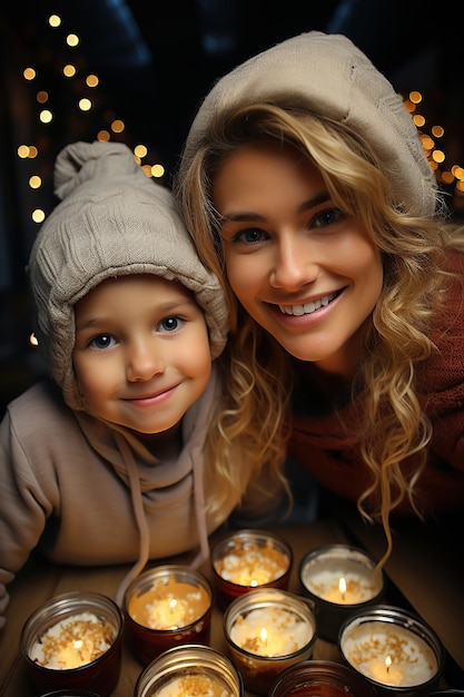 Madre e figlia festeggiano il Natale IA generativa