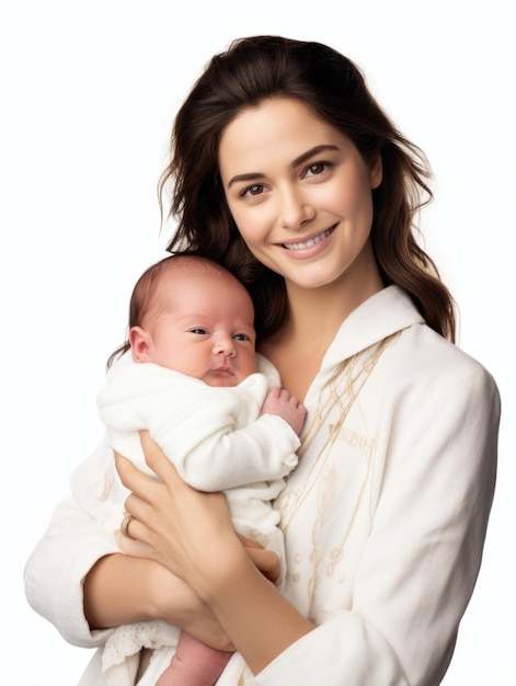 Madre e suo neonato sullo sfondo bianco