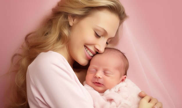 Madre felice sorridente e piccolo neonato