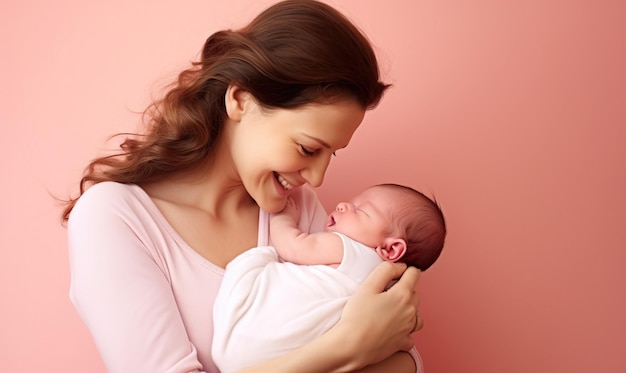 Madre felice sorridente e piccolo neonato