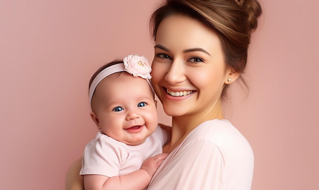Madre felice sorridente e piccolo neonato