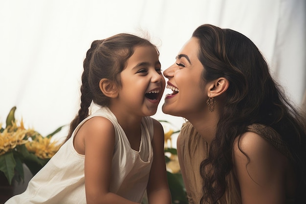 Madre indiana felice e figlia allegra a casa