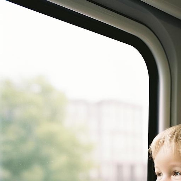 madre seduta con figlio che punta attraverso la finestra in treno