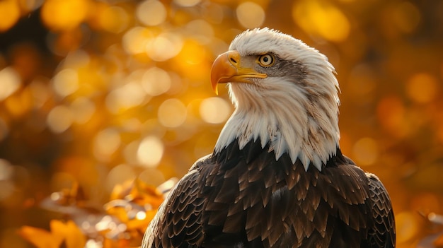 Maestosa aquila calva che caccia il suo sguardo bloccato sulle acque del fiume Iowa AI Generative