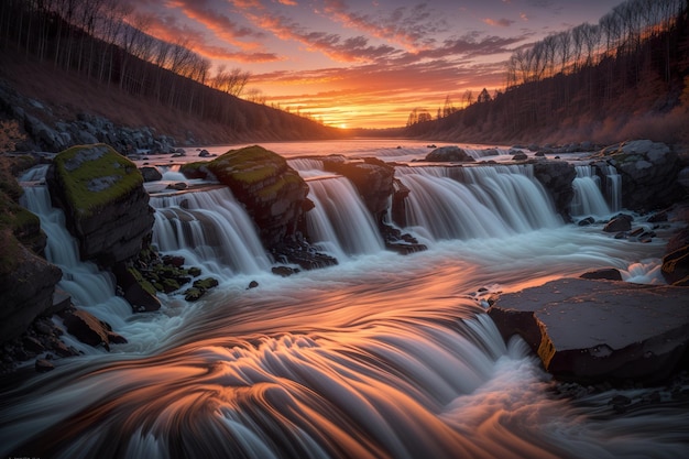 Maestosa cascata al tramonto