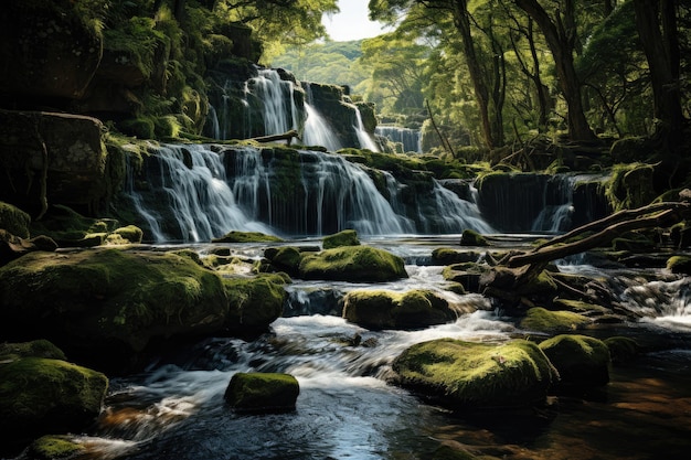 Maestosa cascata nella rigogliosa foresta generativa IA