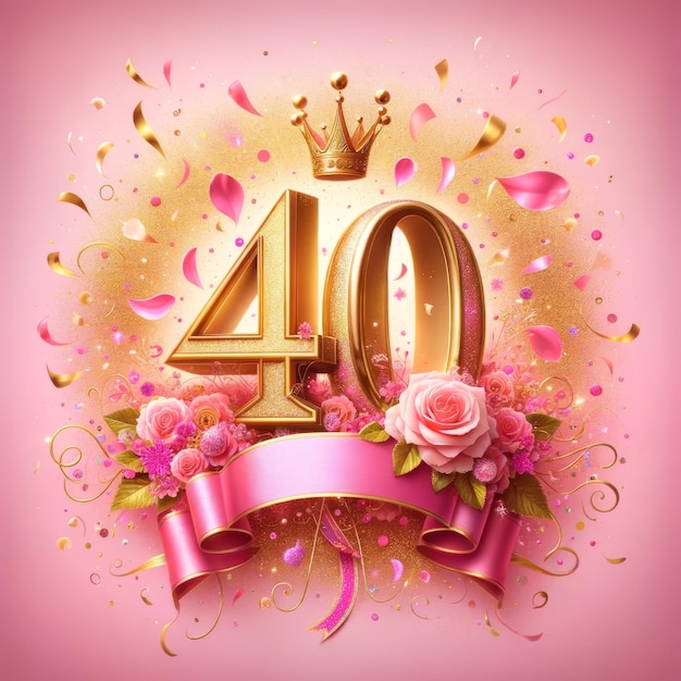 Maestosa celebrazione del 40° compleanno con rose e corona