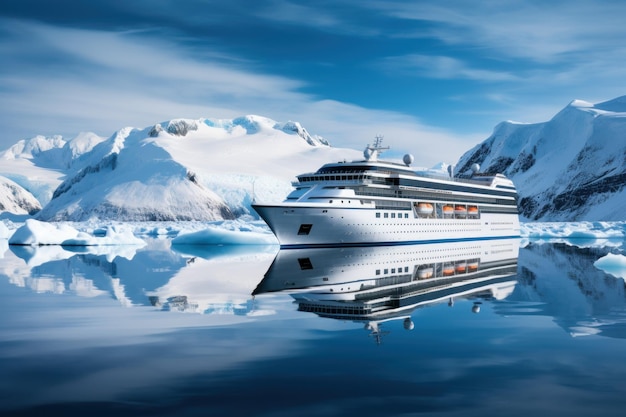 Maestosa crociera in Antartide Barca sul mare con la neve Genera Ai