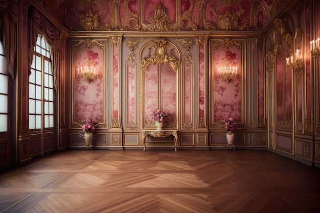 Maestosa eleganza Camera incantevole della principessa con pannelli dipinti a mano e finiture dorate