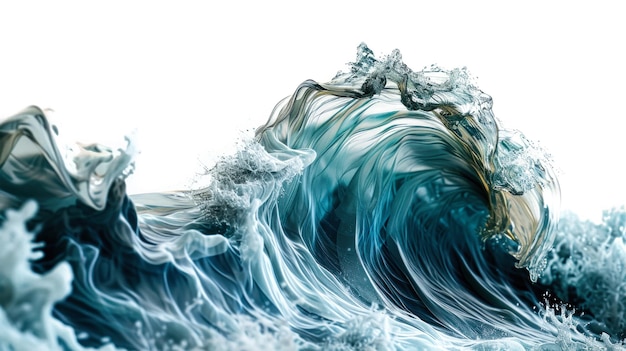 Maestosa grande ondata blu nell'oceano su sfondo bianco