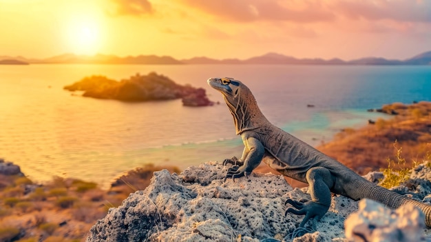 Maestosa iguana con vista sul tramonto tropicale