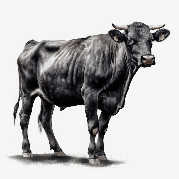 Maestosa mucca nera su sfondo bianco