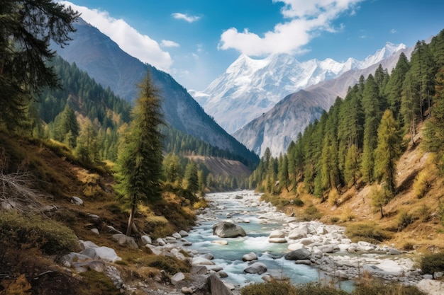 Maestose foreste di montagna e sentieri tortuosi paesaggi mozzafiato generativo IA