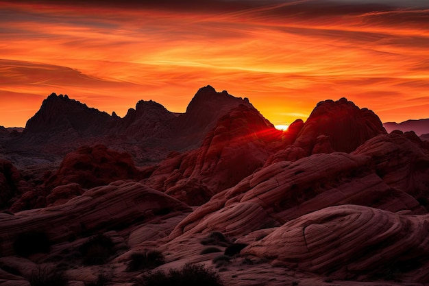 Maestose formazioni rocciose rosse che si stagliano contro il cielo dell'alba