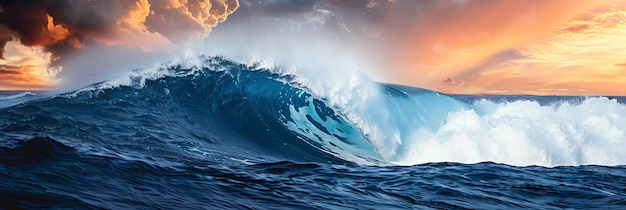 Maestose onde blu rotolano graziosamente attraverso l'oceano affascinante scena del tramonto AI generativa