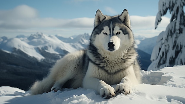 Maestoso Alaskan Malamute nella foresta innevata