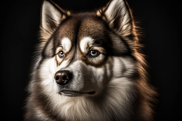 Maestoso cane Alaskan Malamute su sfondo scuro Una vera bellezza artica