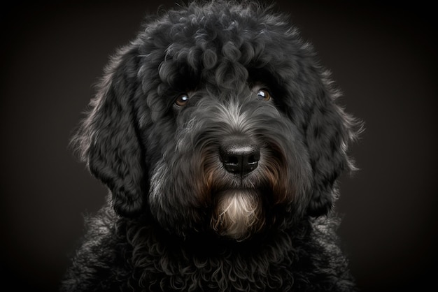 Maestoso cane Black Russian Terrier su sfondo scuro