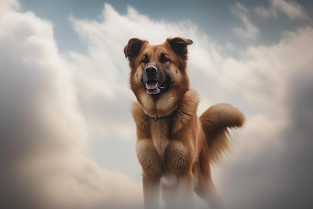 Maestoso cane volante che si libra nei cieli simbolo di forza e libertà IA generativa