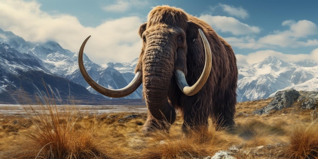 Maestoso mammut nell'habitat naturale scena preistorica AI generativa