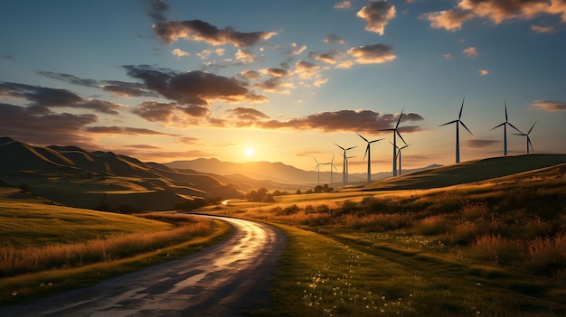 maestoso parco eolico al tramonto concetto di energia rinnovabile