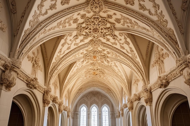 Maestoso soffitto a volta con intricati dettagli creati con l'IA generativa