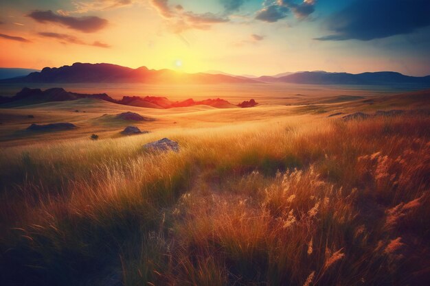 Maestoso tramonto nel paesaggio di montagna Composizione della natura