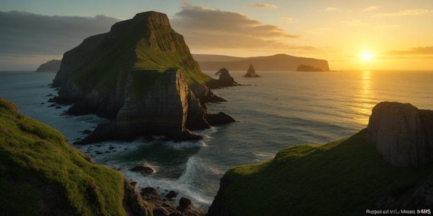 Maestoso tramonto sulle scogliere rocciose e sull'oceano