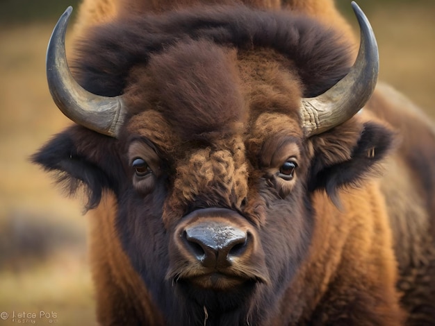 Maestoso volto di profilo di bisonte incorniciato da magnifici capelli